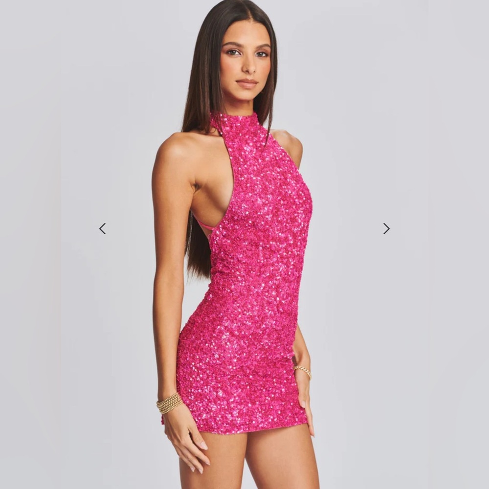 Retrofete OLIVIA SEQUIN MINI DRESS Sunset pink S - Picture 3 of 17